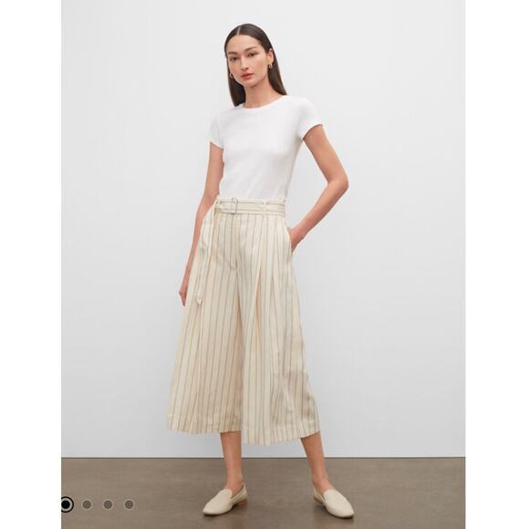 CLUB MONACO PANT STRIPED A-LINED HIGH WAISTED WIDE LEG CULOTTES CROP CREAM PANT - Picture 1 of 16